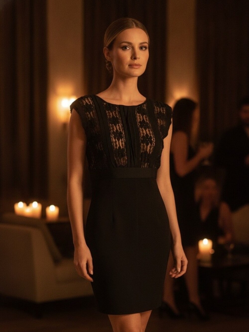 Vintage Black Lace-Panel Mini Dress
